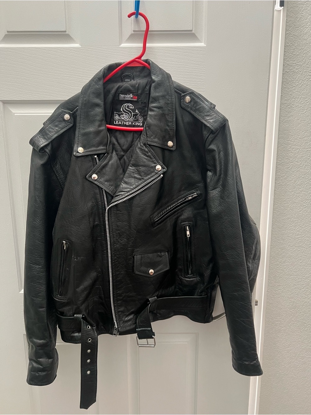Leather King Men's Black Biker Jacket - Classic Moto Style